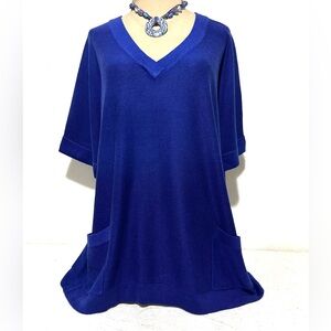 Chico’s Cobalt Blue V Neck Tunic Sweater Vest with Pockets